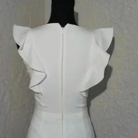 FRENCH CONNECTION Whisper Ruffled V-Neck Mini Dress sz 4 - Picture 4 of 8